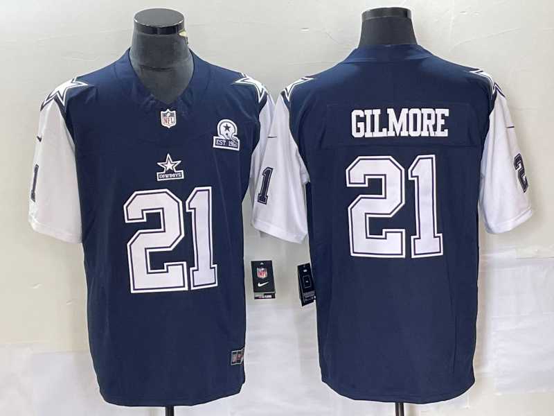 Men%27s Dallas Cowboys #21 Ezekiel Elliott Navy Blue FUSE Vapor Thanksgiving 1960 Patch Limited Stitched Jersey